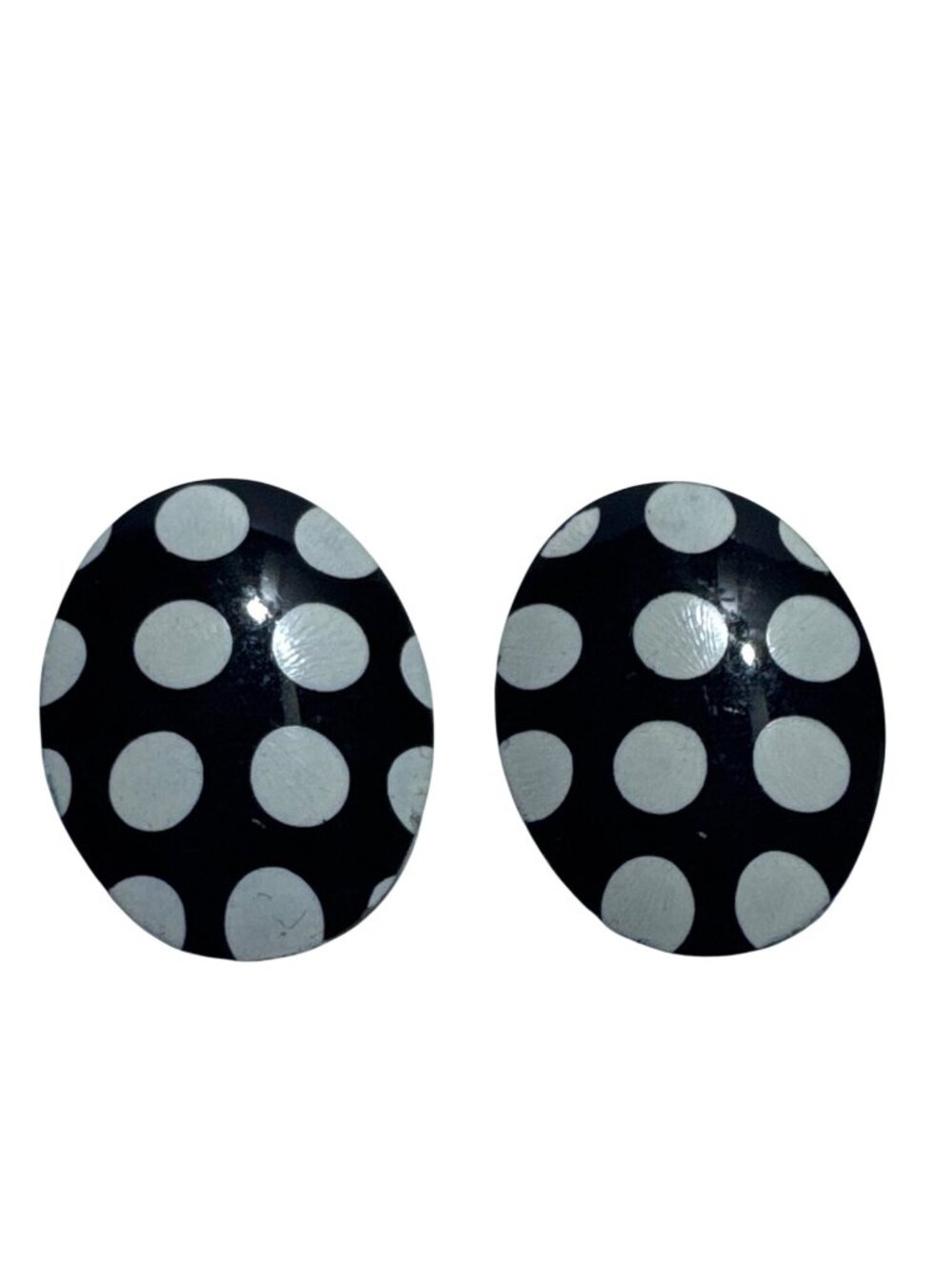 Polka Dot Acrylic Oval Post Earrings Black/White Retro